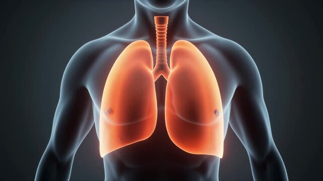 Centered human lungs expanding and contracting in smooth continuous motion, seamless loop feeling, minimal dark medical background, soft lighting, professional healthcare animation, 4K UHD