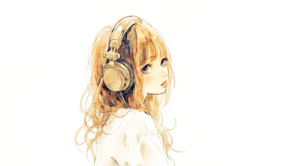 音楽を聴く少女