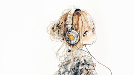 音楽を聴く少女