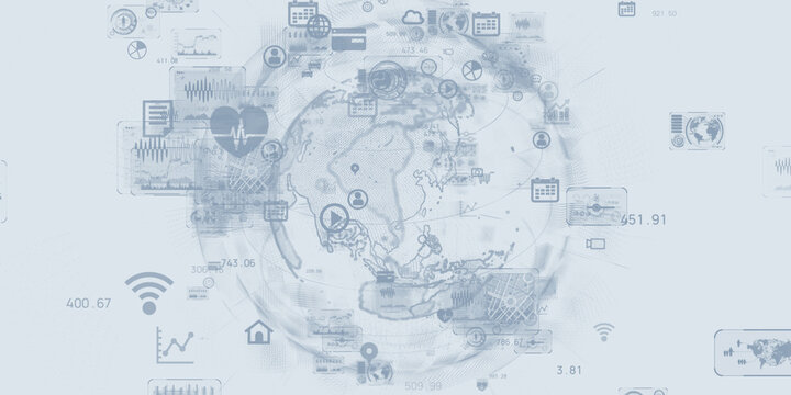 サイバースペースとグローバルネットワークコンセプトの未来的CGイラスト