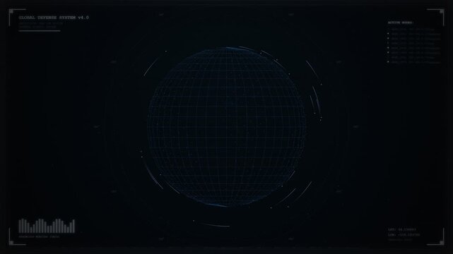 Global Cyber Defense 4K - 3D Digital Earth Network HUD Loop