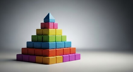 Fototapeta premium Strategic investment concept showcasing a perfectly balanced pyramid stack, representing smart financial growth and wealth management, market, base, structure