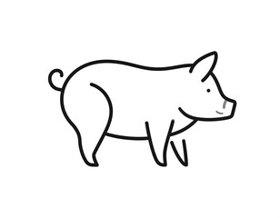Fototapeta premium Simple line drawing of a pig, facing right, with a curly tail, set against a plain white background
