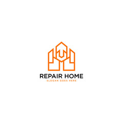 Home Repair and Renovation Logo with Wrench Tool Icon &ndash; House Maintenance Service Emblem Vector