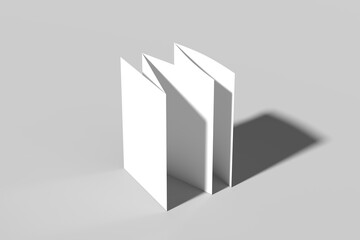 Realistic accordion-fold brochure standing upright with strong directional lighting casting bold shadows. Clean and modern presentation perfect for travel brochures, corporate profiles, product guides © lavender