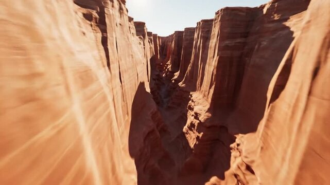 Majestic Slot Canyon Formations Bathed in Golden Sunlight.