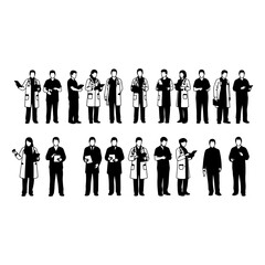 Minimalist Medical Team Vector Illustration &ndash; Diverse Healthcare Professionals Line Art