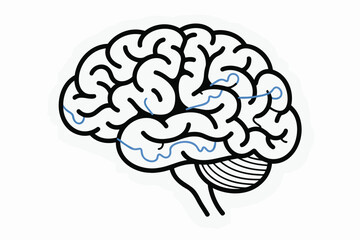 AI Neural Brain Contour with Electric Pulses Vector