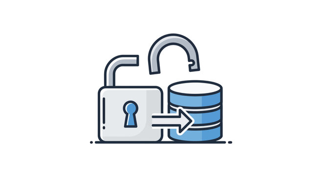Data protection concept with open padlock and database illustration