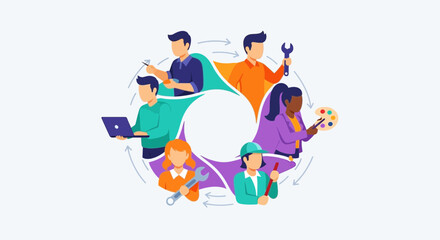 Obraz premium Diverse teamwork illustration collaboration and professionalism concept