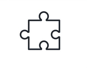Obraz premium Simple, thin line art illustration of a single jigsaw puzzle piece against a white background