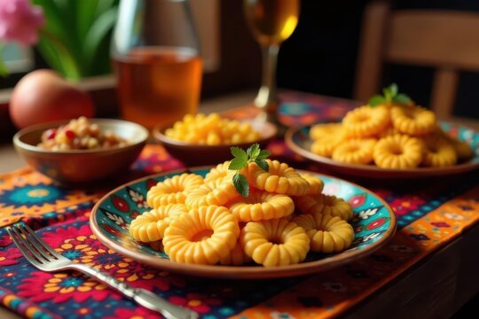 Colorful table setting with traditional Junina treats , happy, candy