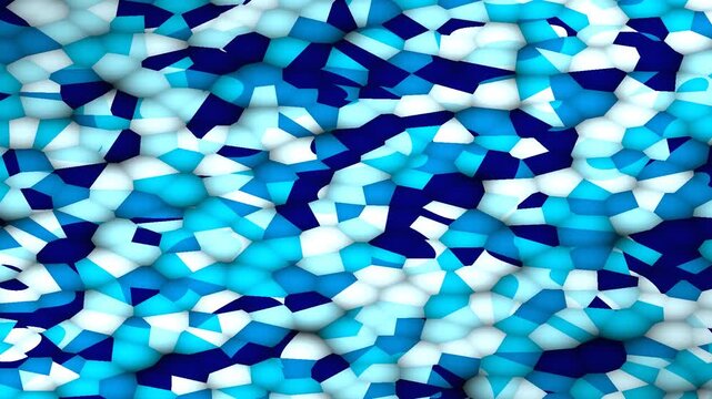 Abstract blue and white cellular forms morphing and undulating softly