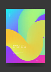 Fototapeta premium Futuristic poster design featuring a large 3D fluid wavy shape with vibrant yellow green and purple gradients on a bright colorful background