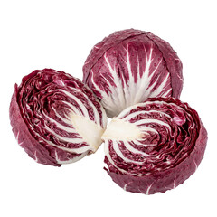 Fototapeta premium Fresh radicchio vegetables, vibrant purple leaves with white veins, healthy and delicious produce