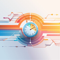 Fototapeta premium Clock and abstract futuristic technology background with digital circuit elements