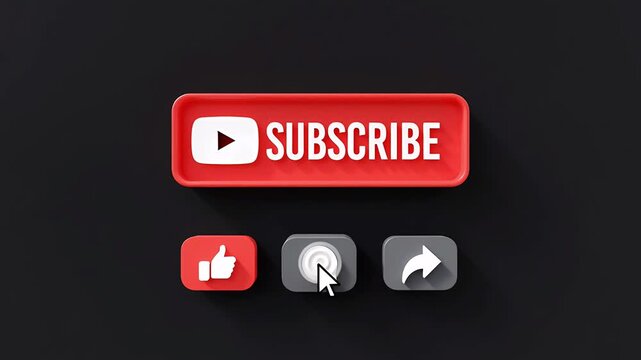 Animated You Tube Subscribe Button With Like Comment Share Cursor Click Interaction 3 D Rendering youtube subscribe button