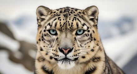 Obraz premium Snow Leopard Close Up Portrait in Mountain Wilderness