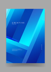 Fototapeta premium Creative abstract poster featuring various shades of blue in overlapping diagonal geometric rectangular layers