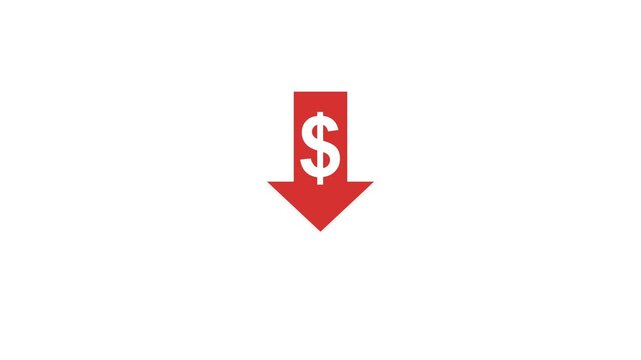 Dollar sign red arrow down. 4K Video