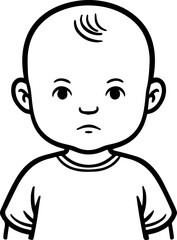 Adorable baby face with smiling expression in simple line art
