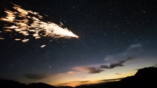 Sparking object in night sky.