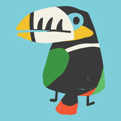 Spot Billed Toucanet with Open Eye on Teal Background