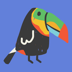 Keel Billed Toucan with Open Eye on Blue Background