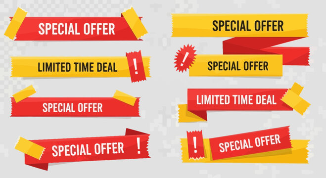 Colorful promotional ribbons special offers and limited time deals