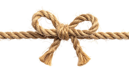 Obraz premium Tan rope with bow knot tied in the middle; isolated on a transparent black background