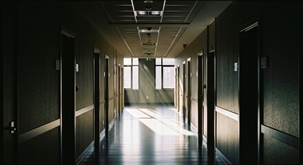 Naklejka premium Eerie Hospital Corridor Immersive Emotional Realism Photography All The Feels Dark Aesthetic Scene