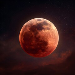 Obraz premium Blood Moon During Total Lunar Eclipse, Deep Red Tones and Sharp Lunar Detail for Astronomy Enthusiasts