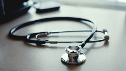 Stethoscope medical tool health care hospital clinic examination diagnosis medicine doctor nurse on table stethoscope medical tool health care in soft light for professional practice concept