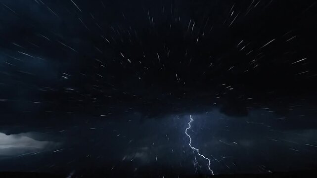 Dramatic cumulonimbus cloud formation under a starry night sky with light