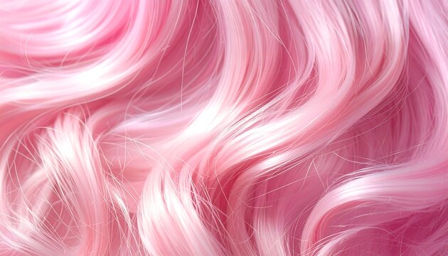 A close-up of wavy pink hair strands on a white background