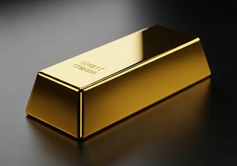 High-quality gold bullion resting elegantly on a refined matte black base, with gentle, exquisite light playing across its polished surfaces, savings, treasure, reflection