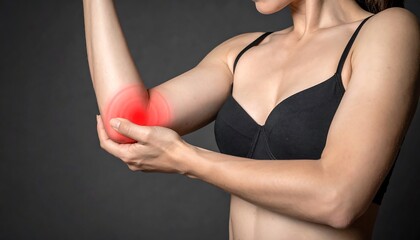 Obraz premium Woman's arm with highlighted elbow showing redness, indicating pain or inflammation