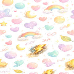 pastel wonderland pattern, pastel pattern design, kawaii wonderland, cute repeating pattern, dreamy pastel aesthetic, soft color palette, pastel colors, whimsical pattern, fantasy pattern design, cute