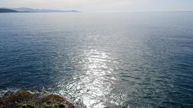 Beautiful view of fantastic blue sea background. Mediterranean Sea, Europe. Beauty world, Blue horizon where the cloudless sky and the blue sea converge., Sunset of Mediterranean sea in Jijel Algeria.