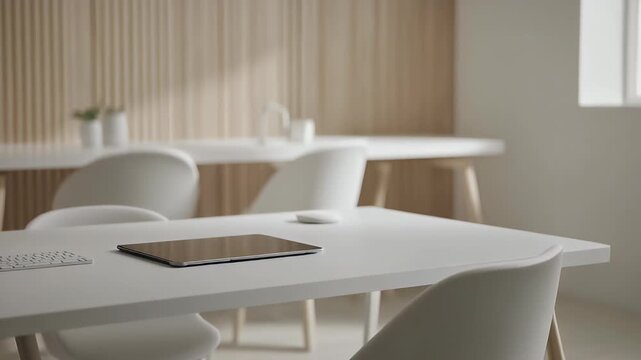 Tablet on White Table in Modern Office Space