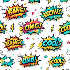 Fototapeta premium pop art explosion, comic effects, comic book style, pop art illustration, comic burst, sound effect words, comic explosion, retro comic art, bold graphic style, halftone dots, vibrant colors, dynamic 