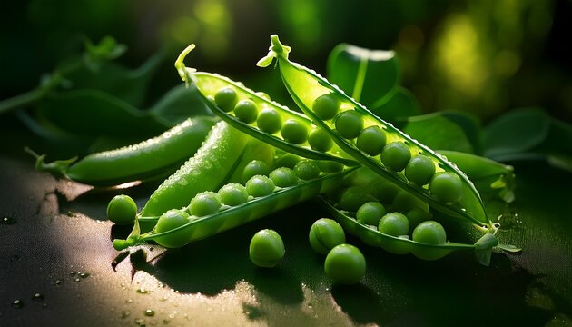 delicate cluster fresh green peas glisten soft indirect light sleek