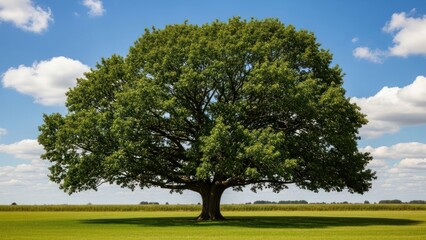 Fototapeta premium Large Green Tree in Open Field.