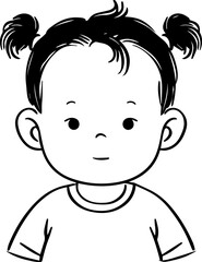 Adorable baby face with smiling expression in simple line art