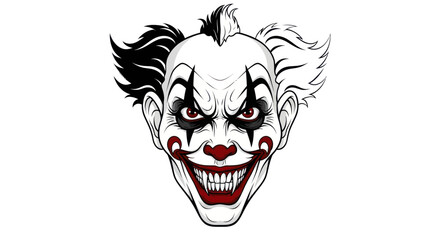 Obraz premium Scary Clown Face Portrait, Horror Character, Evil Grin, White Background
