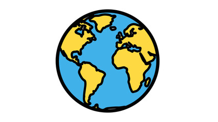 Fototapeta premium Hand Drawn Earth Globe Illustration, Simple Vector Style Graphic, Global Concept and World Map Icon for Digital Design