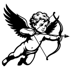 Silhouette of a little angel shooting an archery