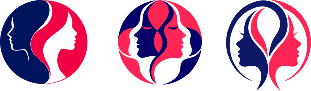 Collection of elegant International Women's Day logos featuring graceful female silhouettes isolated on a transparent background.