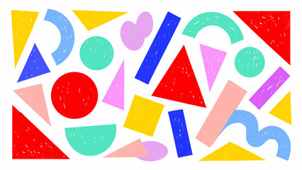 Abstract geometric shapes in vibrant primary and secondary colors