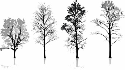Fototapeta premium Four stylized trees with varying densities against a white background